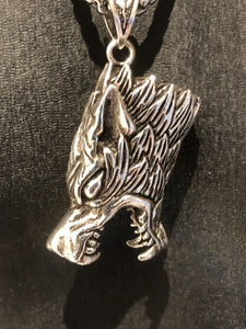 Hallmarked Sterling Silver Wolf Game Of Thrones Gothic Pendant Necklace