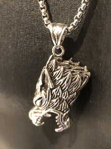 Hallmarked Sterling Silver Wolf Game Of Thrones Gothic Pendant Necklace