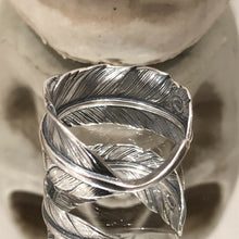 Load image into Gallery viewer, Sterling Silver 925 Leaf Feather Vintage Style Adjustable Ring