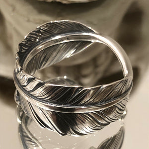 Sterling Silver 925 Leaf Feather Vintage Style Adjustable Ring