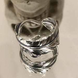 Sterling Silver 925 Leaf Feather Vintage Style Adjustable Ring