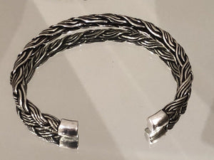 Hallmarked 925 Sterling Silver Woven Braided Bangle Cuff Torque