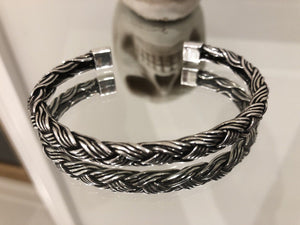 Hallmarked 925 Sterling Silver Woven Braided Bangle Cuff Torque