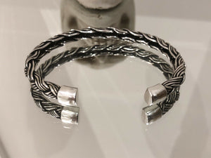 Hallmarked 925 Sterling Silver Woven Braided Bangle Cuff Torque