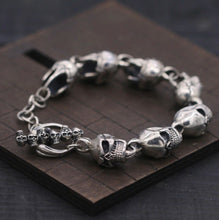 Load image into Gallery viewer, Mens 925 Hallmarked Sterling Silver  Heavy Angry Skull Cuff Bracelet