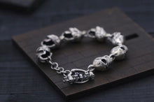 Load image into Gallery viewer, Mens 925 Hallmarked Sterling Silver  Heavy Angry Skull Cuff Bracelet