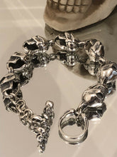 Load image into Gallery viewer, Mens 925 Hallmarked Sterling Silver  Heavy Angry Skull Cuff Bracelet