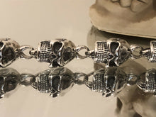 Load image into Gallery viewer, Mens 925 Hallmarked Sterling Silver  Heavy Angry Skull Cuff Bracelet