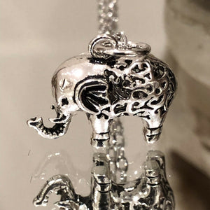 925 Sterling Silver Hollow Design 3D Elephant Pendant Charm with Raised Trunk II