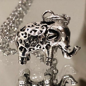 925 Sterling Silver Hollow Design 3D Elephant Pendant Charm with Raised Trunk II