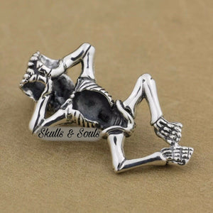 925 Hallmarked Sterling Silver Relaxing Skeleton Skull Pendant Necklace