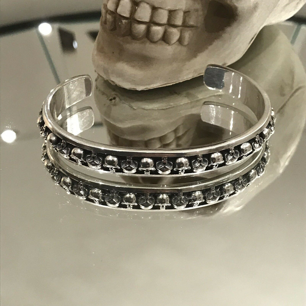 Mens Or Ladies Hallmarked Solid 925 Sterling Silver Skull Bangle Cuff Bracelet