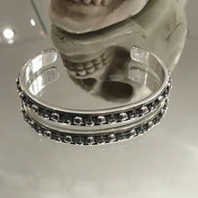 Load image into Gallery viewer, Mens Or Ladies Hallmarked Solid 925 Sterling Silver Skull Bangle Cuff Bracelet