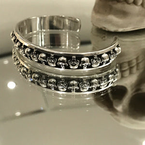 Mens Or Ladies Hallmarked Solid 925 Sterling Silver Skull Bangle Cuff Bracelet