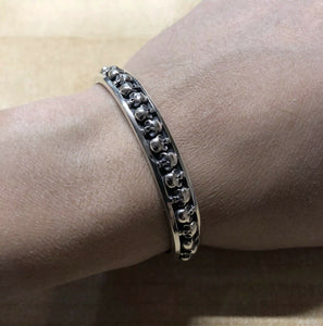 Mens Or Ladies Hallmarked Solid 925 Sterling Silver Skull Bangle Cuff Bracelet