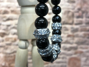 925 Sterling Silver and Obsidian Beaded Bracelet