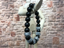 Load image into Gallery viewer, 925 Sterling Silver and Obsidian Beaded Bracelet