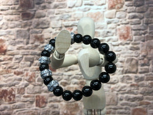 925 Sterling Silver and Obsidian Beaded Bracelet