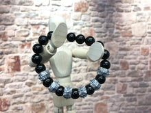 Load image into Gallery viewer, 925 Sterling Silver and Obsidian Beaded Bracelet