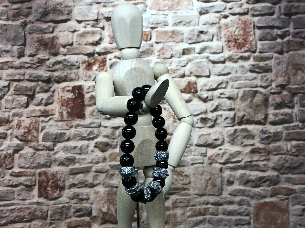 925 Sterling Silver and Obsidian Beaded Bracelet