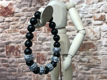 Load image into Gallery viewer, 925 Sterling Silver and Obsidian Beaded Bracelet