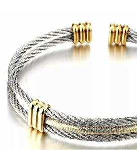 Mens and Ladies Stainless Steel Twisted Cable Adjustable Cuff Bangle Bracelet is adjustable to fit