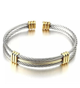 Mens and Ladies Stainless Steel Twisted Cable Adjustable Cuff Bangle Bracelet is adjustable to fit