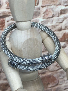 Mens or Ladies Stainless Steel Braided With Stones, Adjustable Cuff Bangle Bracelet