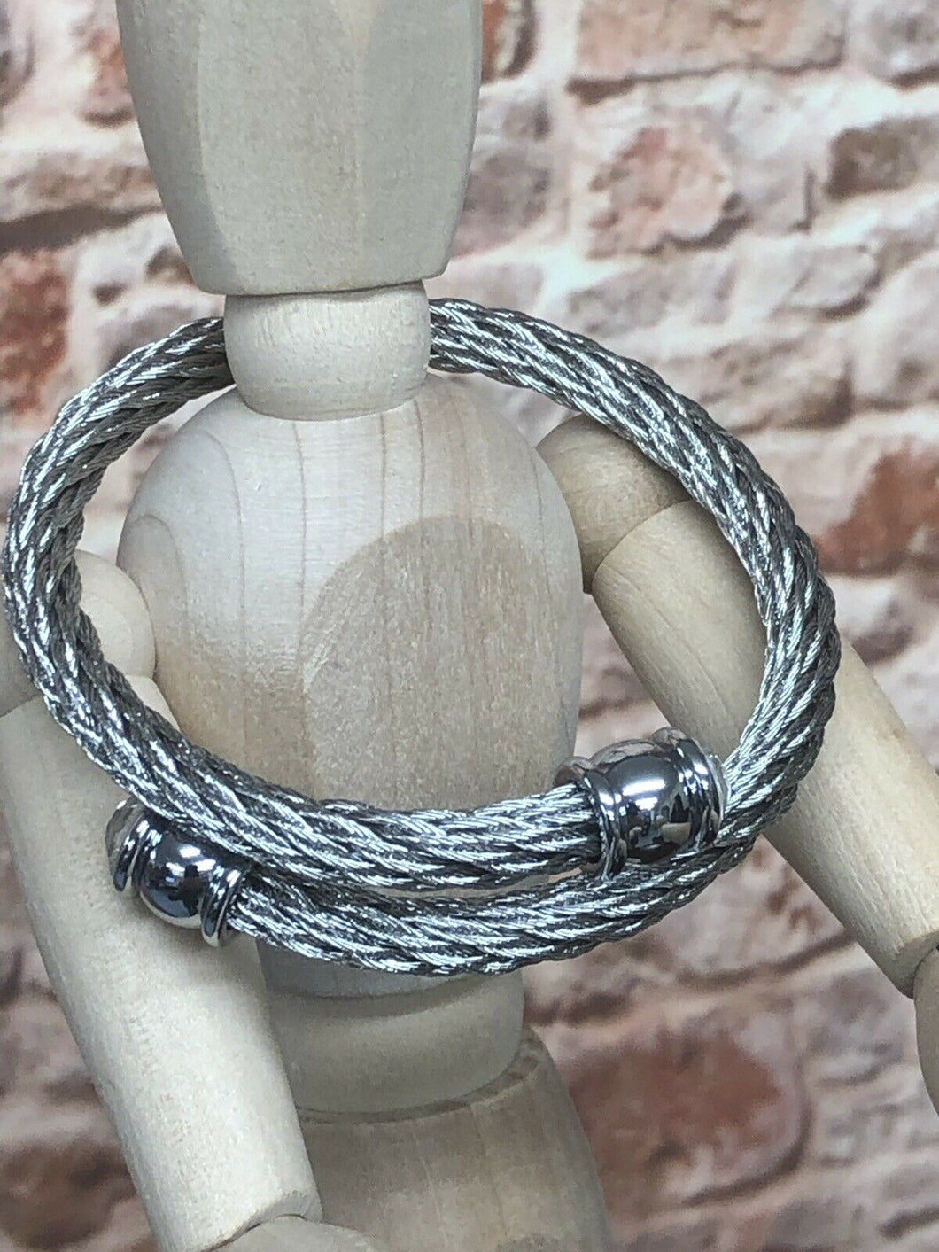 Mens or Ladies Stainless Steel Braided With Stones, Adjustable Cuff Bangle Bracelet