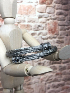 Mens or Ladies Stainless Steel Braided With Stones, Adjustable Cuff Bangle Bracelet