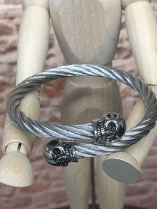 Mens or Ladies Stainless Steel Braided Skull Head Cuff Torque Torc Bangle Bracelet