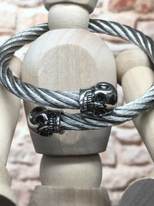 Mens or Ladies Stainless Steel Braided Skull Head Cuff Torque Torc Bangle Bracelet