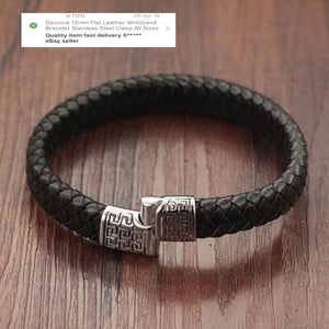 Mens or Ladies Leather Wristband Bracelet Bangle Cuff Stainless Steel Clasp