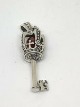 Load image into Gallery viewer, 925 Large Hallmarked Sterling Silver Crown Key Pendant Necklace