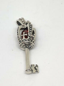 925 Large Hallmarked Sterling Silver Crown Key Pendant Necklace