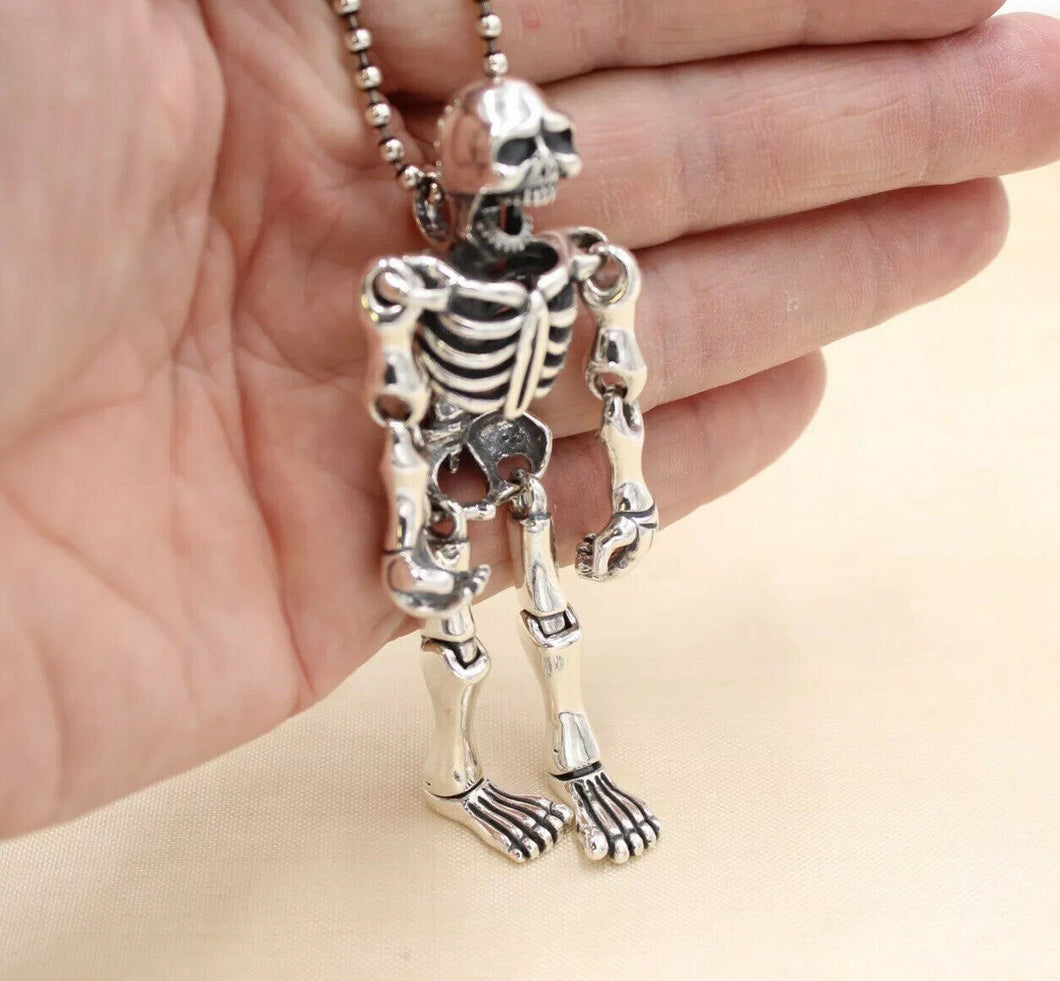 925 XL Hallmarked Sterling Silver Moveable Jaw & Joints Skeleton Pendant