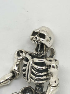 925 XL Hallmarked Sterling Silver Moveable Jaw & Joints Skeleton Pendant