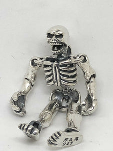 925 XL Hallmarked Sterling Silver Moveable Jaw & Joints Skeleton Pendant