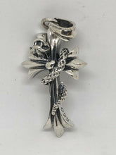 Load image into Gallery viewer, 925 STERLING SILVER COBRA ON GOTHIC CROSS NECKLACE PENDANT