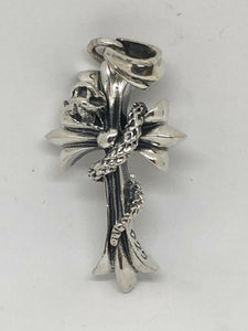 925 STERLING SILVER COBRA ON GOTHIC CROSS NECKLACE PENDANT