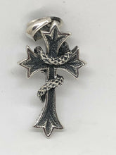 Load image into Gallery viewer, 925 STERLING SILVER COBRA ON GOTHIC CROSS NECKLACE PENDANT