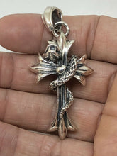 Load image into Gallery viewer, 925 STERLING SILVER COBRA ON GOTHIC CROSS NECKLACE PENDANT