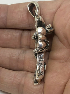 925 STERLING SILVER COBRA ON GOTHIC CROSS NECKLACE PENDANT