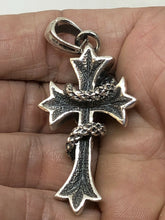 Load image into Gallery viewer, 925 STERLING SILVER COBRA ON GOTHIC CROSS NECKLACE PENDANT