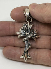 Load image into Gallery viewer, 925 STERLING SILVER COBRA ON GOTHIC CROSS NECKLACE PENDANT