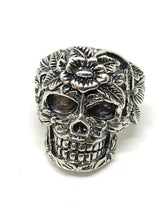 Load image into Gallery viewer, Mens Resizable 925 Hallmarked Sterling Silver Carved Sugar Skull Ring