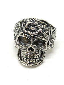 Mens Resizable 925 Hallmarked Sterling Silver Carved Sugar Skull Ring