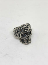 Load image into Gallery viewer, Mens Resizable 925 Hallmarked Sterling Silver Carved Sugar Skull Ring