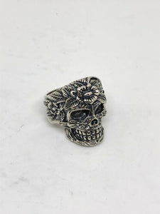 Mens Resizable 925 Hallmarked Sterling Silver Carved Sugar Skull Ring