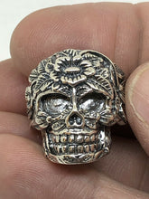 Load image into Gallery viewer, Mens Resizable 925 Hallmarked Sterling Silver Carved Sugar Skull Ring